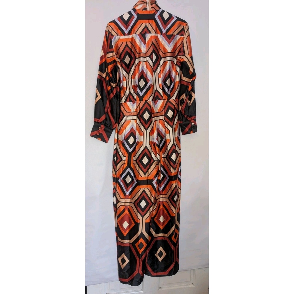 Zara Satin Geometric Jumpsuit Retro 70s Print Long Sleeve Wide Leg NWT Sz M - Picture 8 of 14